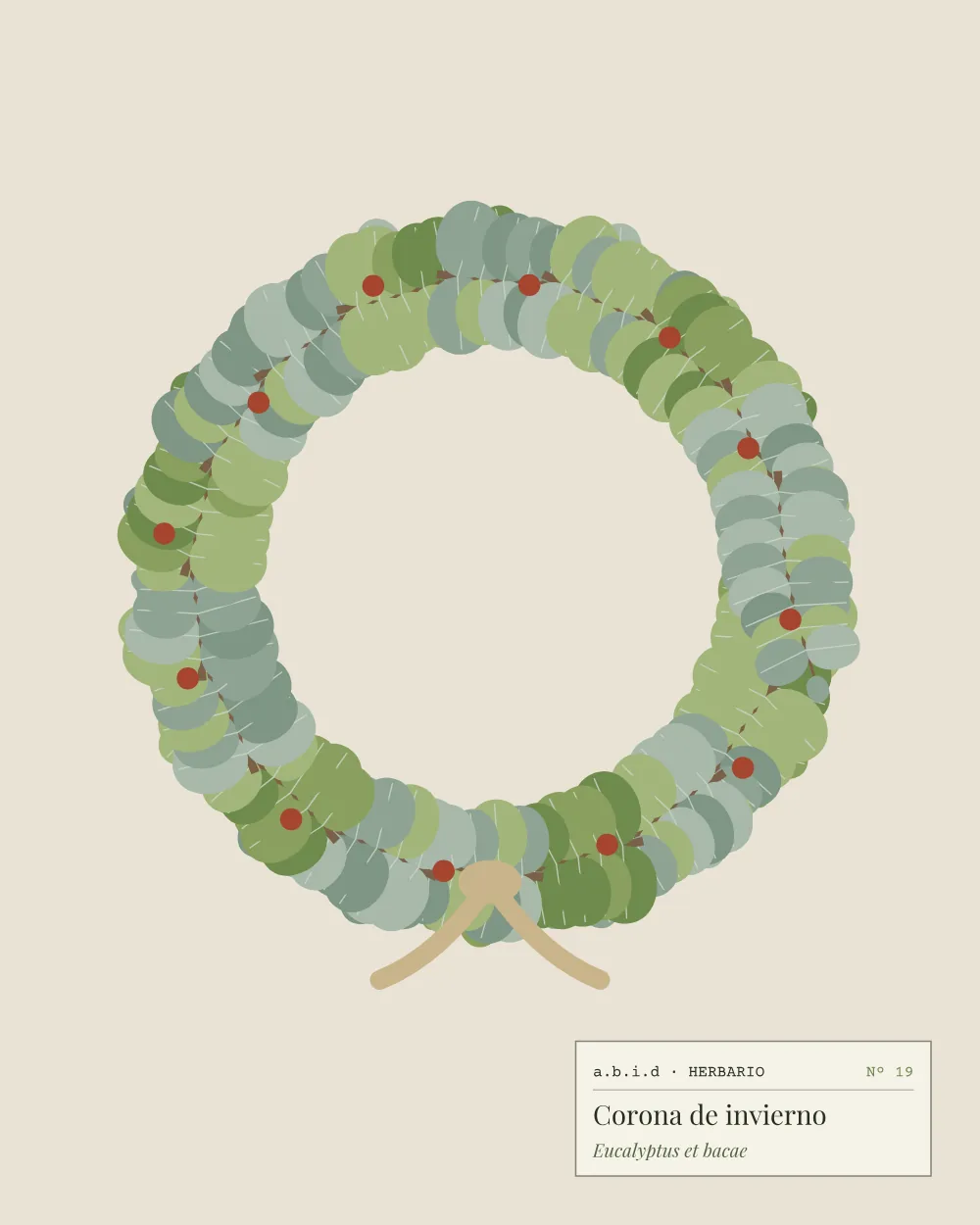 Ilustración de una corona de eucalipto